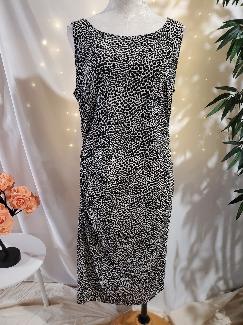 Norma Kamali Animal Print Ruched Stretch Bodycon Sheath Dress Size XXL Cocktail